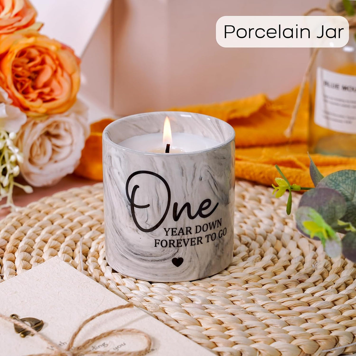 1 Year Anniversary Candle for Girlfriend Boyfriend - One Year Anniversary Wedding Gifts for Couple First Year Aniversario Present for Wife Husband Fiance - 6 Oz 1st Aniversario Porcelain Candle