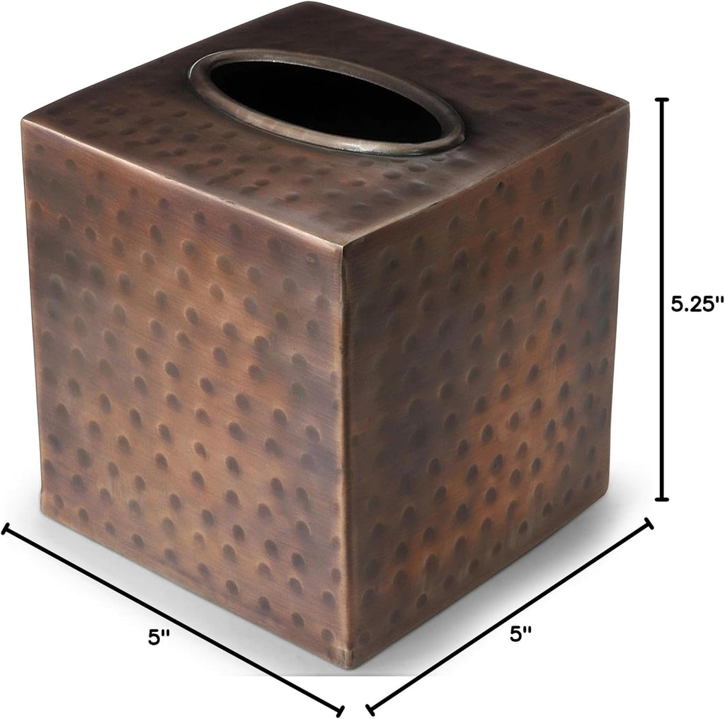 Monarch Abode Tissue Box Cover Square – Hand Hammered Antique Copper Metal Tissue Holder Box for Bathroom Accessory, Aesthetic Decorative Facial Napkin Cube for Modern Home Decor