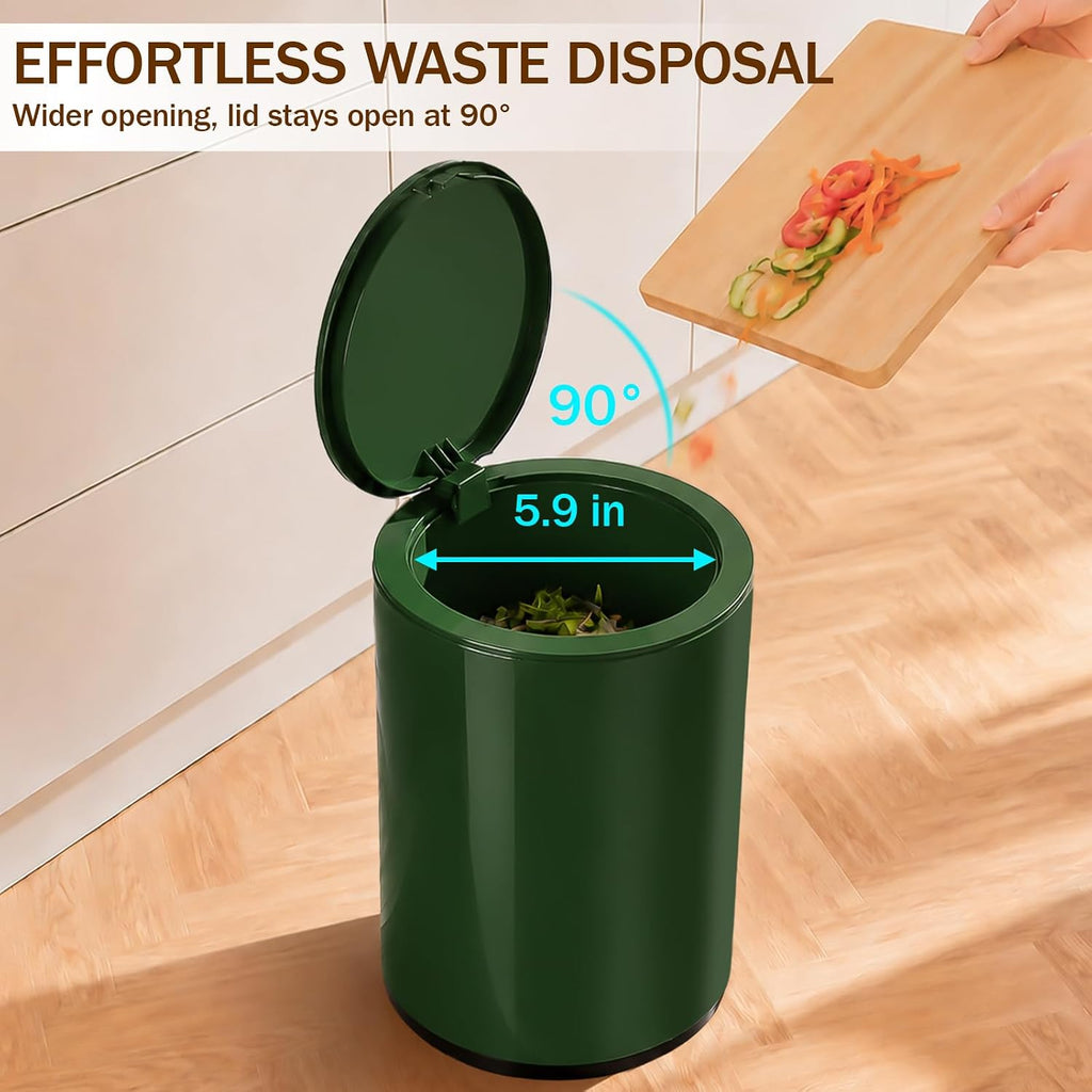Small Bathroom Trash Can with Lid, 2.1 Gallon Plastic Garbage Can Green