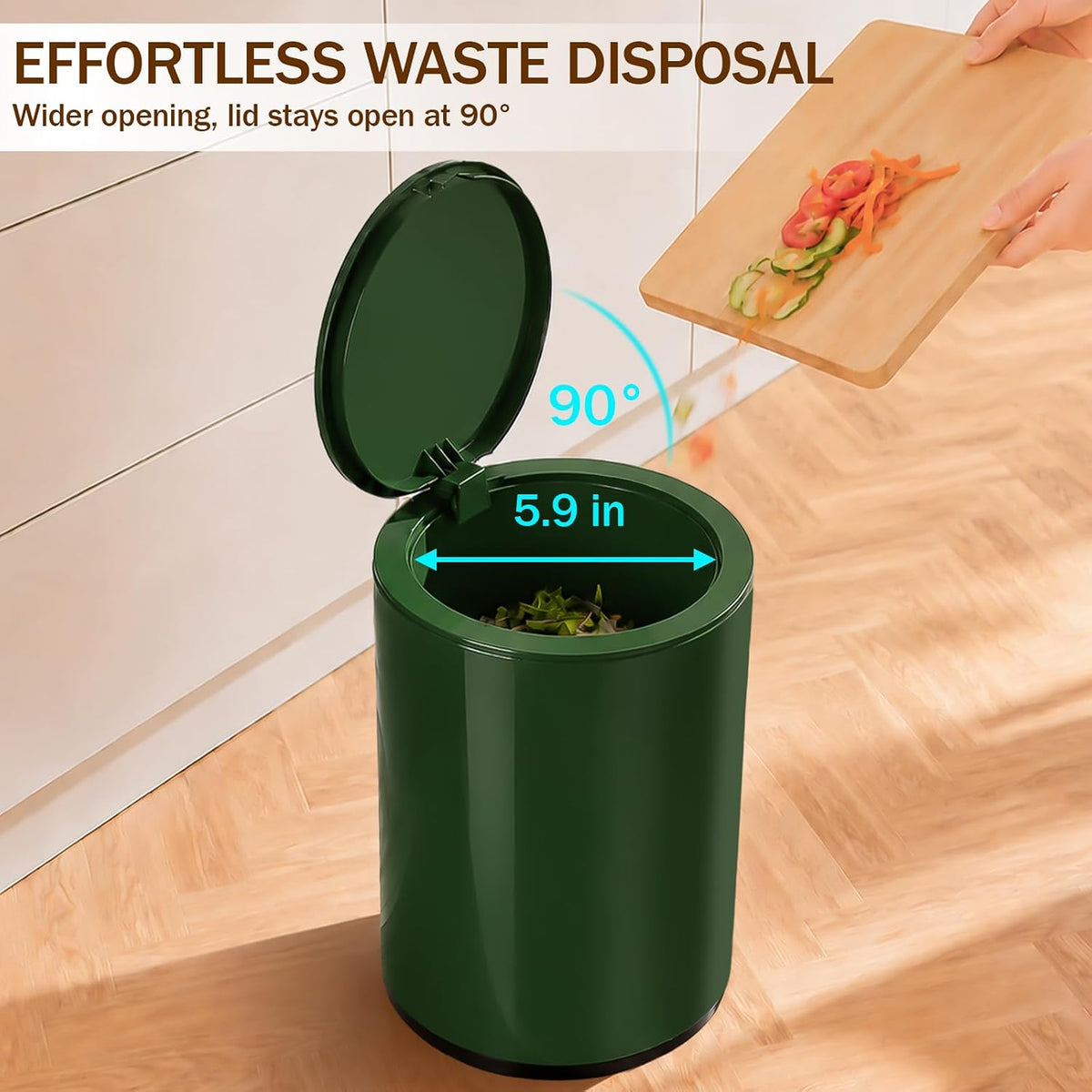 Small Bathroom Trash Can with Lid, 2.1 Gallon Plastic Garbage Can Green