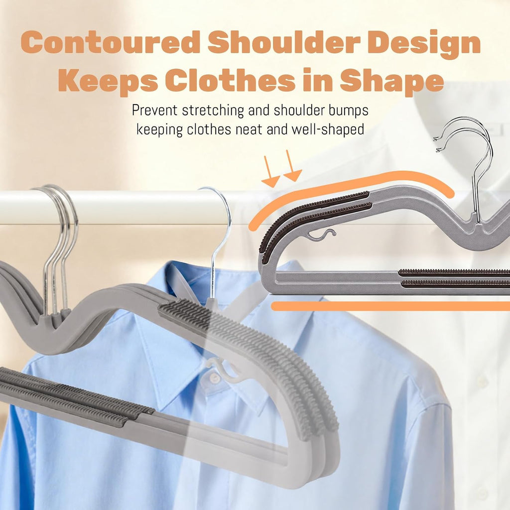 Sishynio 20 Pack Short Neck Plastic Clothes Hangers, Non-Slip Pads, Gray