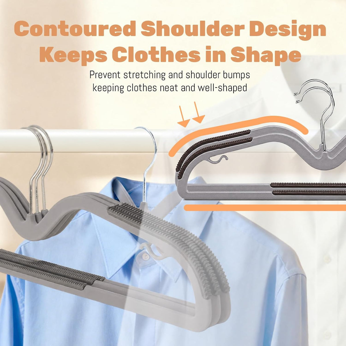 Sishynio 20 Pack Short Neck Plastic Clothes Hangers, Non-Slip Pads, Gray