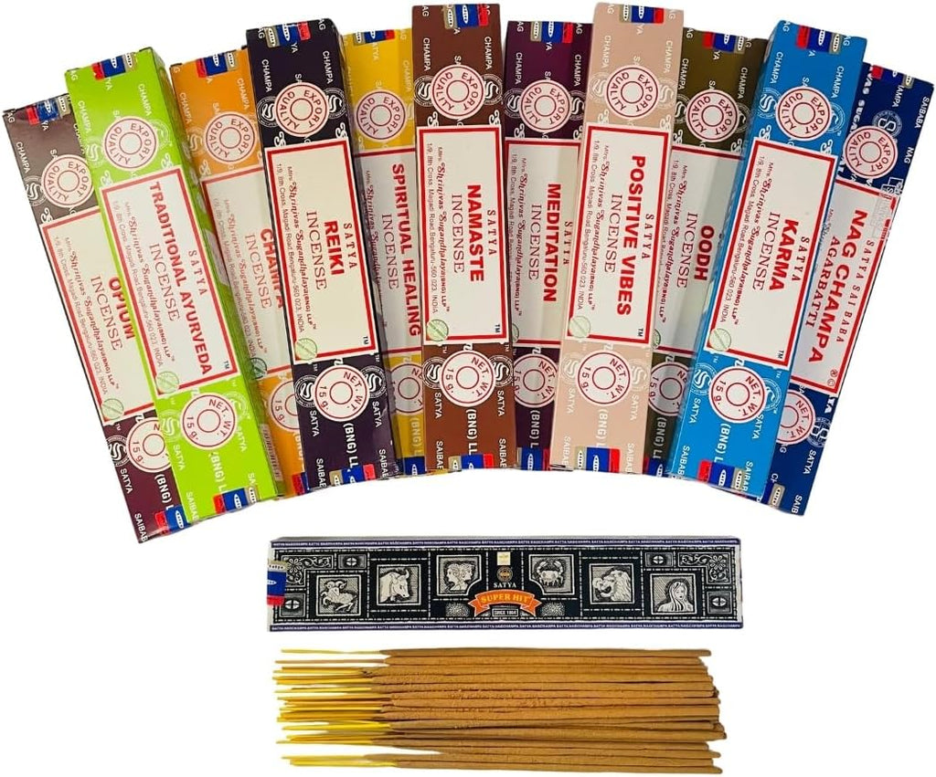 Satya Natural Incense Sticks Assortment – 12 Pack, 15g Each – Hand Rolled in India – Aromatherapy, Meditation, Yoga, Relaxation, Stress Relief, Home Fragrance