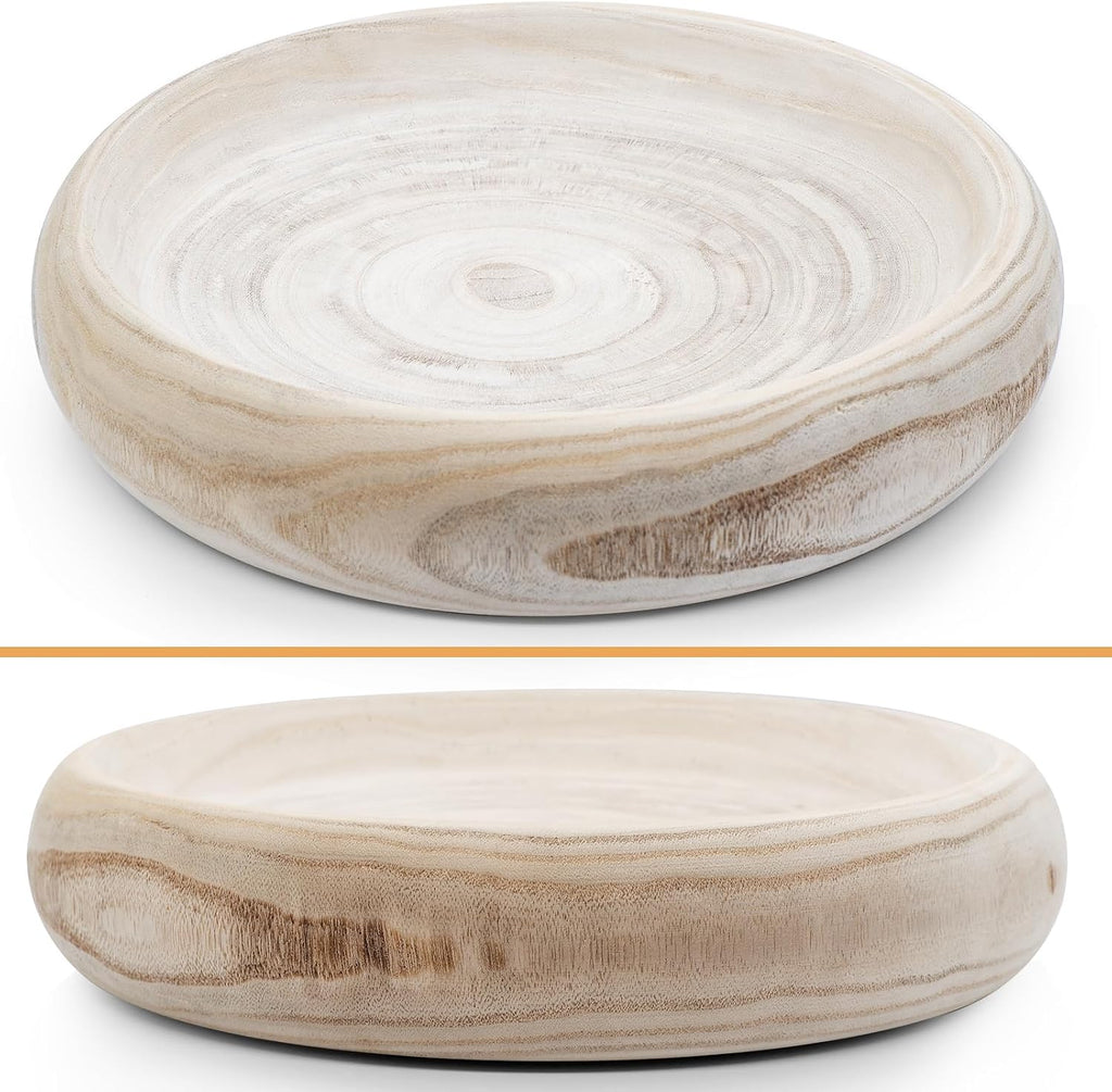 Wooden Decorative Bowls, 13 Inch Round Paulownia Wood Centerpiece Bowls for Home Decor, Natural Fruit Bowl for Coffee Table, Key Tray for Entryway Moss Holder (Wooden)