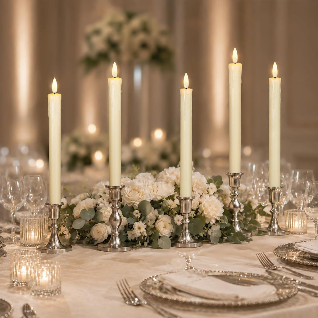 Lezonic Flameless Taper Candles with Remote Timer, Battery Operated Flickering LED Fake Candles for Dining Table Centerpiece Wedding Christmas Mantel Decor, 0.8 x 9.5 inch