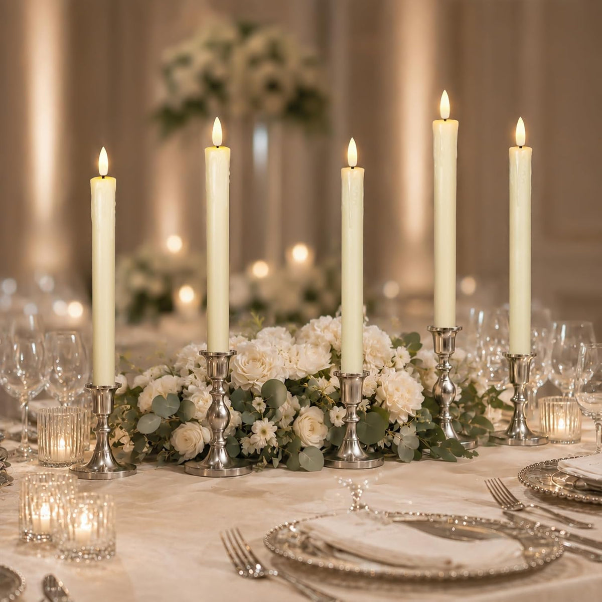 Lezonic Flameless Taper Candles with Remote Timer, Battery Operated Flickering LED Fake Candles for Dining Table Centerpiece Wedding Christmas Mantel Decor, 0.8 x 9.5 inch