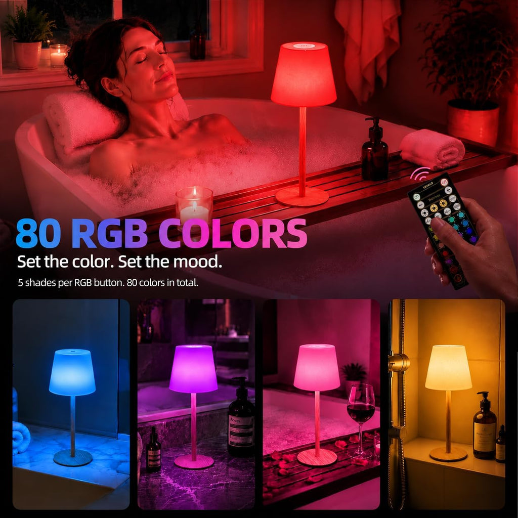 EZVALO RGB Shower Lamp, Waterproof Rechargeable Shower Light with Remote