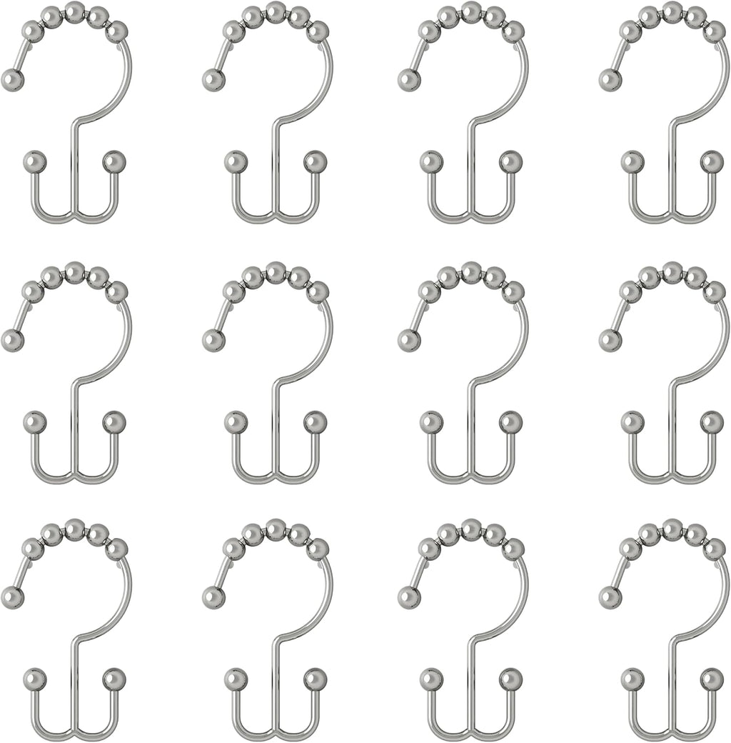 Zenna Home Shower Curtain Hooks, Chrome, Set of 12 – Premium Shower Curtain and Liner Rings with Double Roller Glide and Double-Sided Design – Rust Resistant