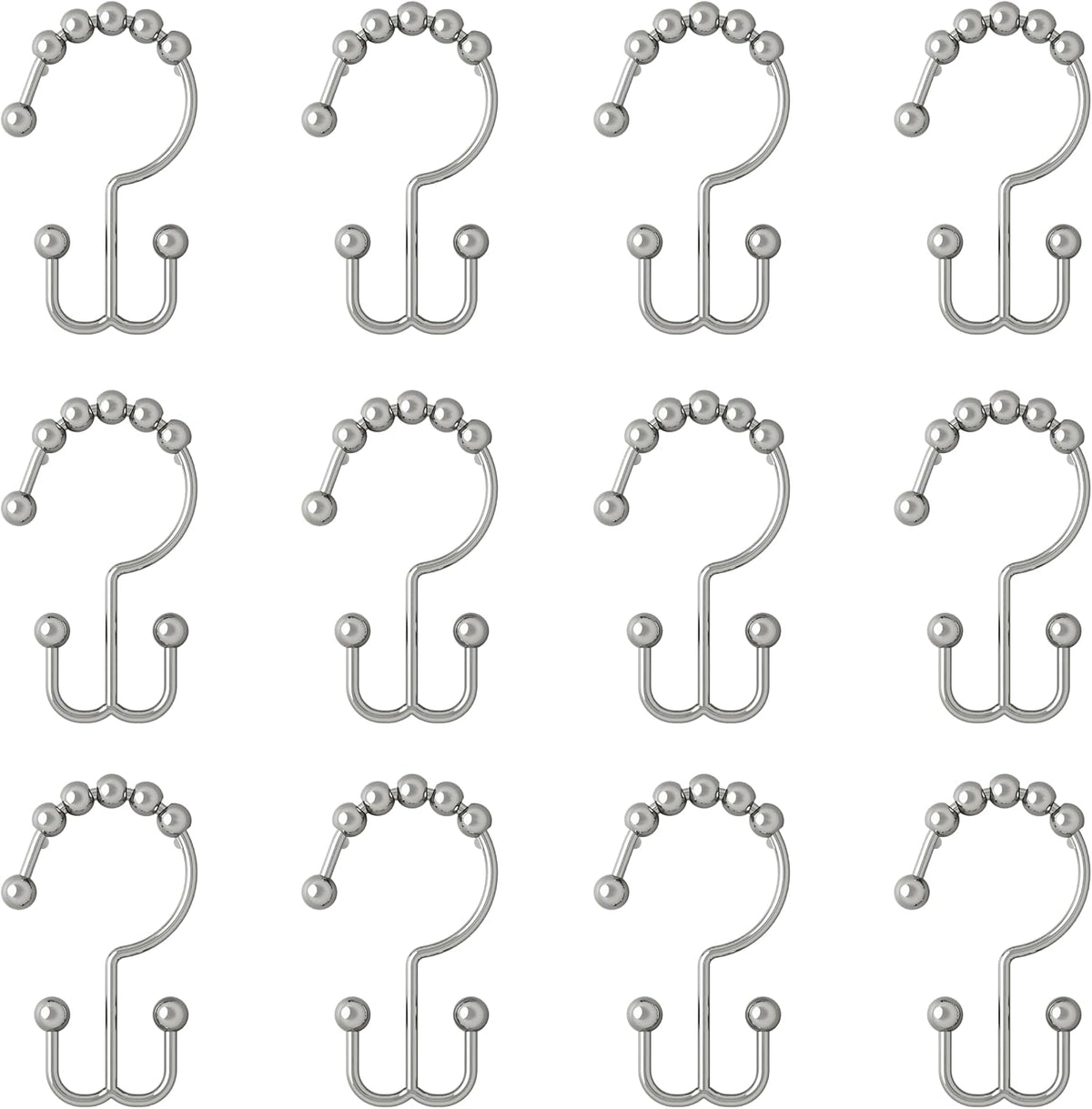 Zenna Home Shower Curtain Hooks, Chrome, Set of 12 – Premium Shower Curtain and Liner Rings with Double Roller Glide and Double-Sided Design – Rust Resistant