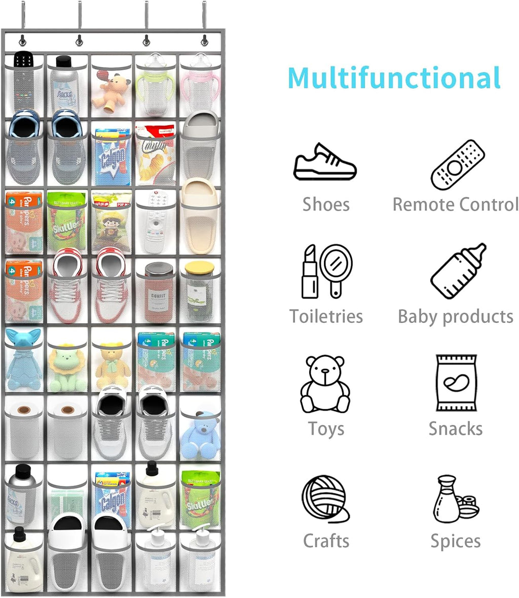 SAVERHO Over the Door Shoe Organizer, 40 Large Breathable Mesh Pockets Hanging Shoe Rack, Space Saving Shoe Holder for Entryway Bedroom Closet Storage (White)