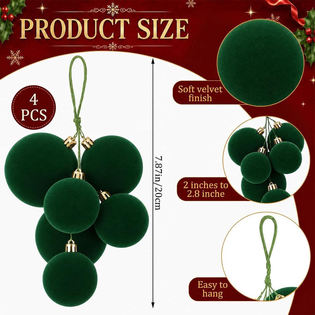 Roowest 4 Sets Large Green Velvet Christmas Ball Clusters Ornaments Decor