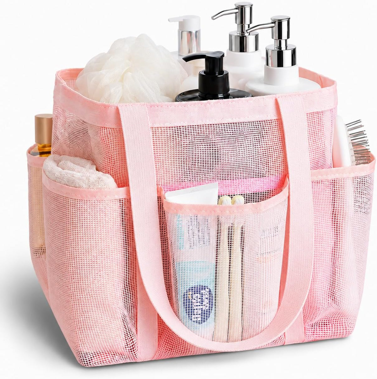 Mesh Shower Caddy Portable with Zipper for College Dorm Essentials Pink