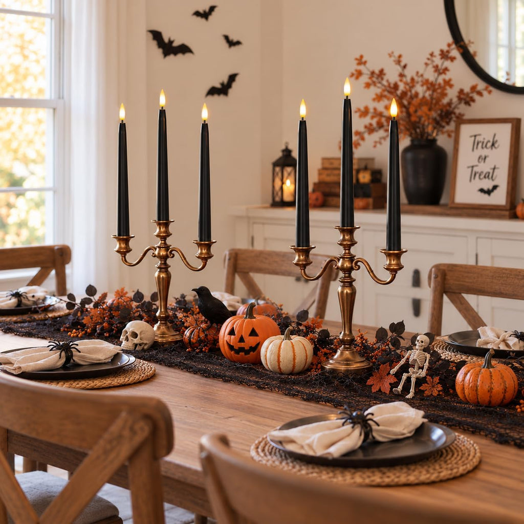 Black Flameless Taper Candles, Battery Operated Black Halloween Candles