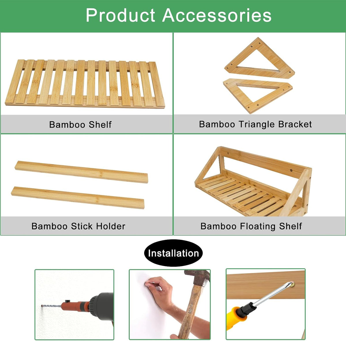 Floating Shelves Wall Mounted 3 Pcs Bamboo Wall Hanging Rack Holder