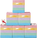 11 Inch Fabric Collapsible Storage Cubes,6 Pack Rainbow Colored Closet Storage Bins with 2 Handles Foldable Cube Baskets for Organizing Clothes, Toys, Books