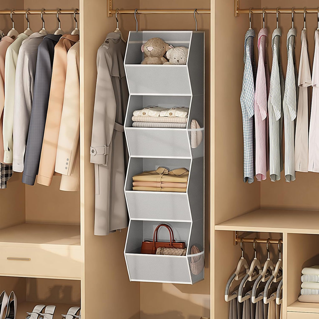 Closet Organizers and Storage Hanging with Mesh Pockets for Clothes, Grey