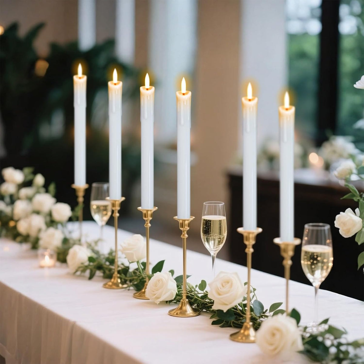 White Dripping Flameless Taper Candles with Remote Timer 3 Pack