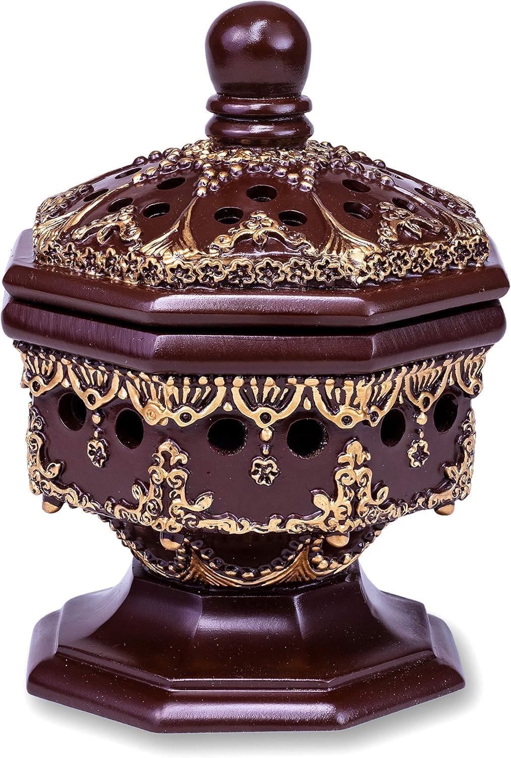 AM Lux Octagon Incense Burner – Bakhoor & Cone Holder | Charcoal Resin Burner for Frankincense, Myrrh & Aromatherapy | Decorative Mabkhara for Home, Office & Meditation Room Decor (Octagon Brown)