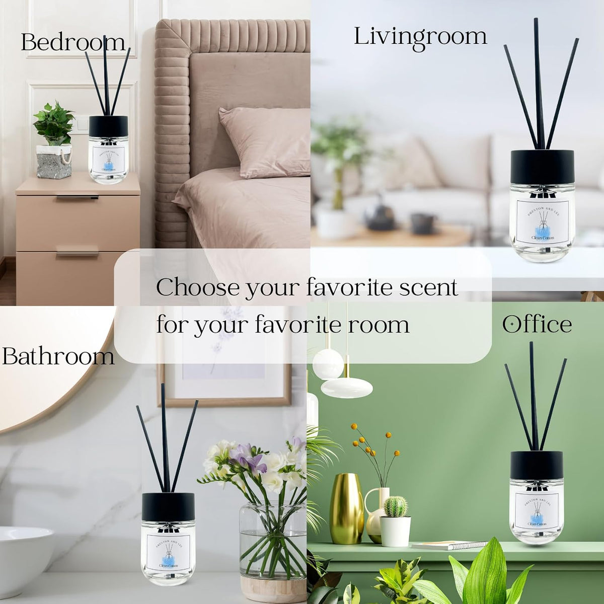 Reed Diffuser Set | 100 ml (3.4 fl oz) Clean Cotton Scent | Reed Diffuser Set | Aromatherapy Diffusers | Reed Diffuser Oil for Home and Spa Fragrance