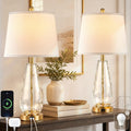 27'' Glass Table Lamps Set of 2 for Living Room, Gold Modern Lamps