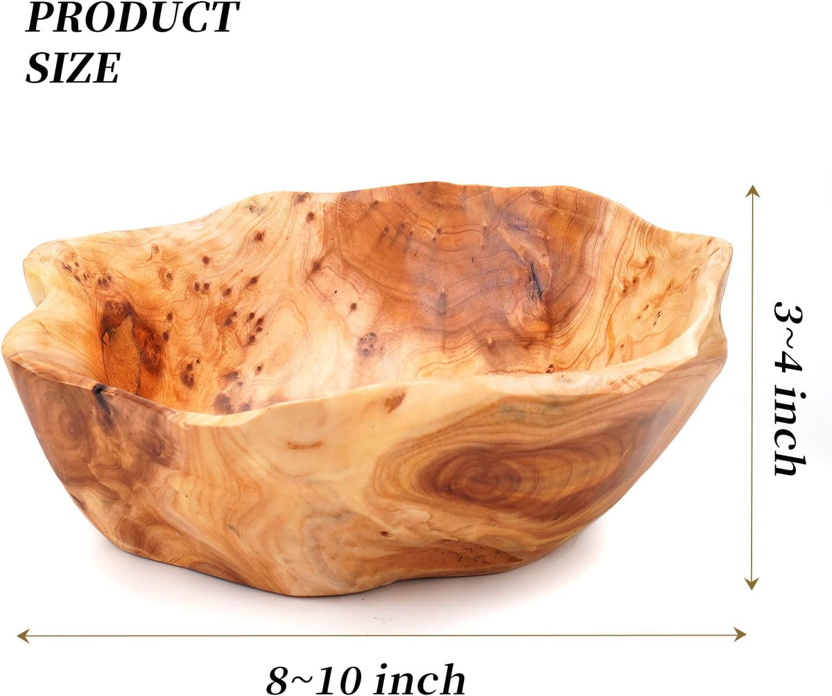 Wooden Bowl for Decor, Natural Shape Solid Wood Carved Fruit Bowl, Decorative Wooden Bowl for Table Centerpiece Office Home Decor, Multipurpose Candy Keys Serving Bowls (Small 8"-10")