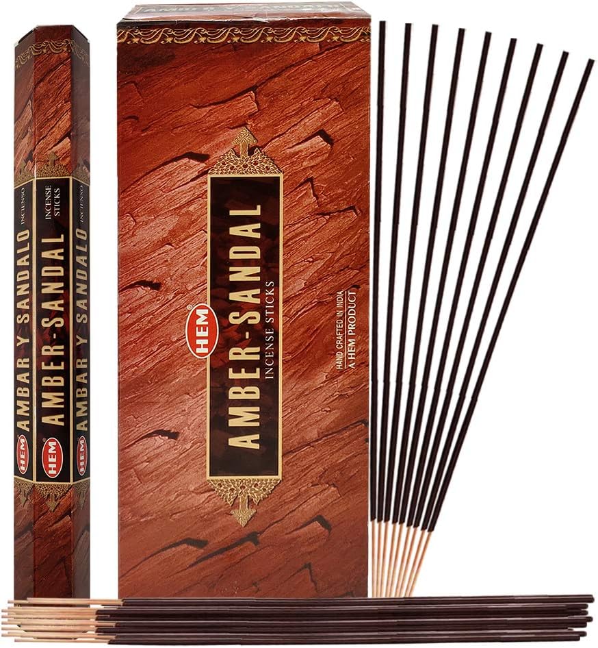 Amber Sandal Incense Sticks and Incense Stick Holder Bundle Insence Insense Hem Incense Sticks