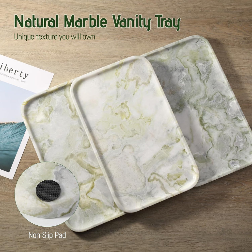 Marble Vanity Tray,14" Large Stone Bathroom Tray Countertop,Deep Green