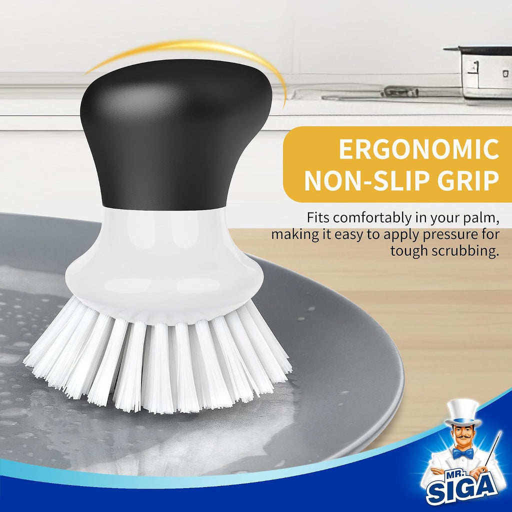 MR.SIGA Dish Scrub Brush, Palm Brush Dish Scrubber, White, Pack of 2