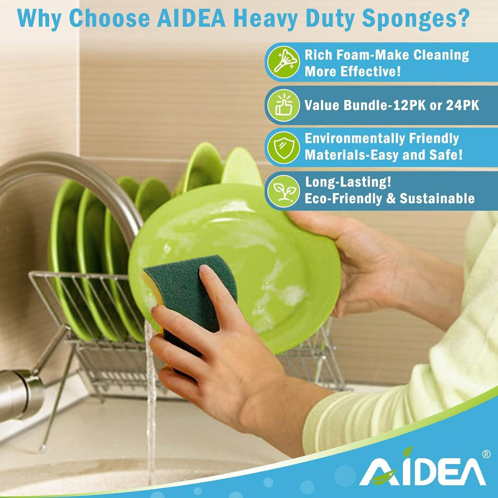 AIDEA Sponges Kitchen, 24 PK Heavy Duty Dish Sponges Kitchen, Scrub Sponges