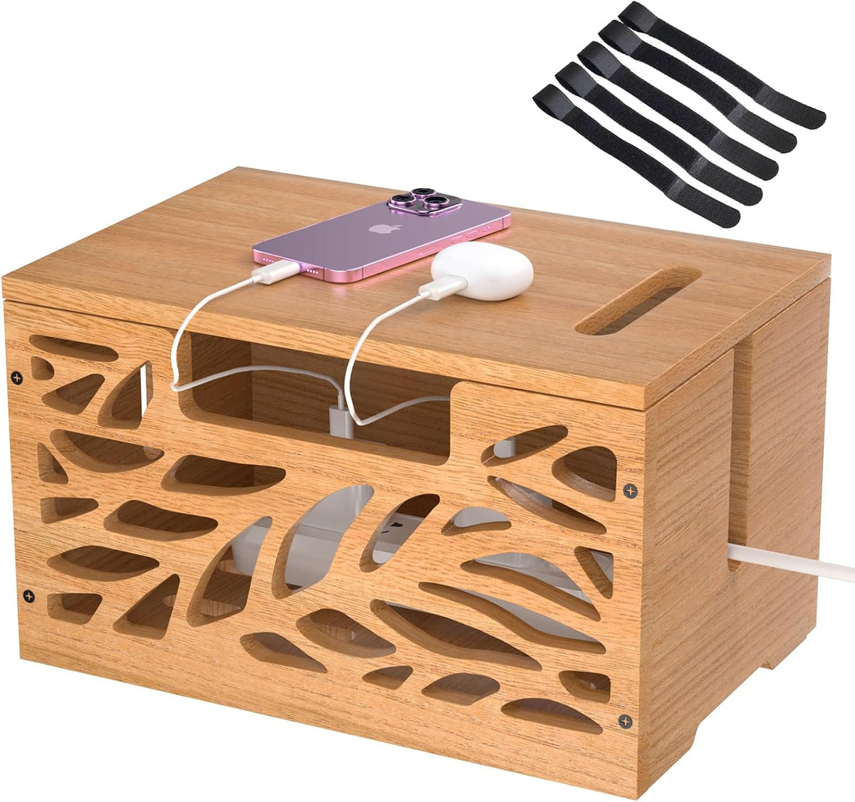 Large Cable Management Box, Wooden Cord Hider Box for Power Strip