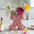 Pink Bow Vase, Hot Pink Flower Vase for Home Decor