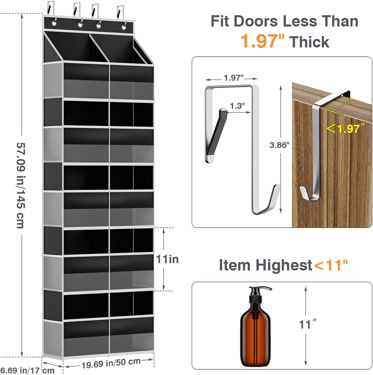 Over The Door Storage Organizer 5 Tiers Extra Large Heavy Duty Oxford Black
