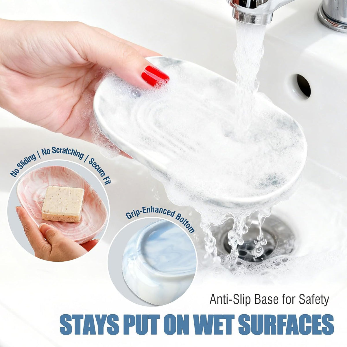 OTHIX Ceramic Soap Dish with Unique Marble Texture as, Decorative Bar Soap Holder for Bathroom and Kitchen, Cute Soap Dishes for Bar Soap, Jewelry, Ring (Gray Texture)