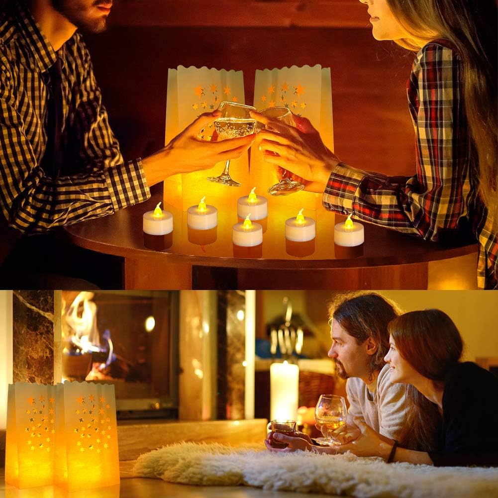 ANZOME Flameless Tea Lights with 30 Luminary Bags, LED Battery, 30 Pack