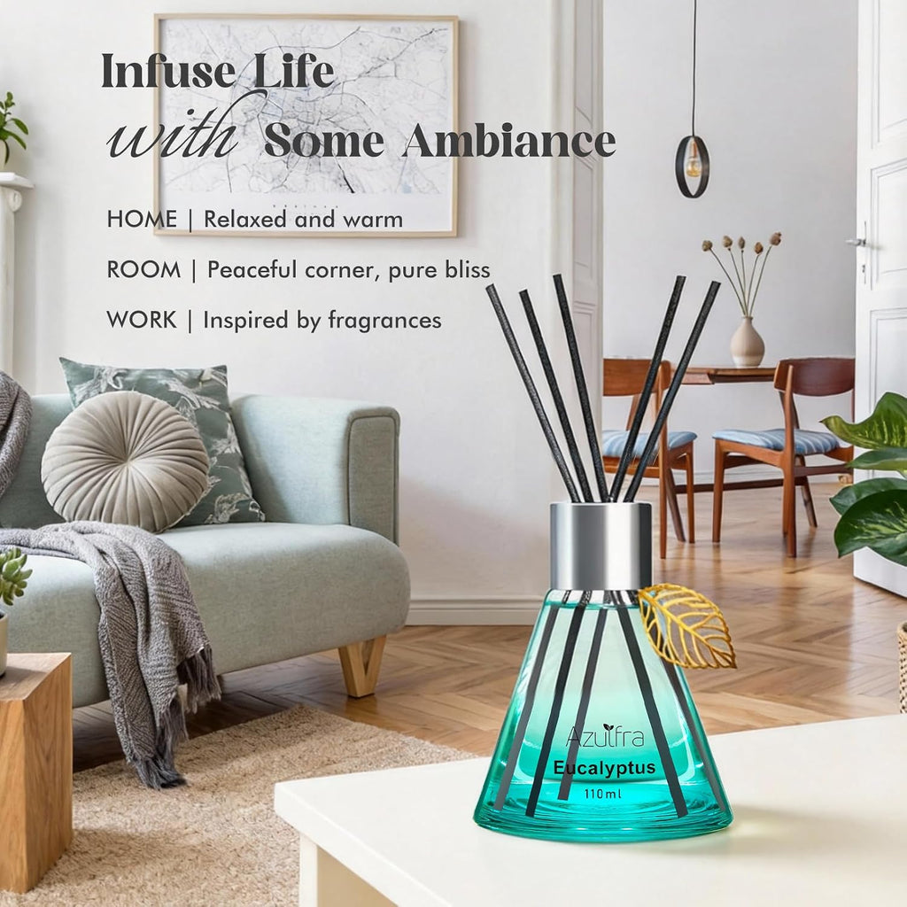 Azulfra Reed Diffuser Set Eucalyptus 3.4 oz, Room Shelf Decor