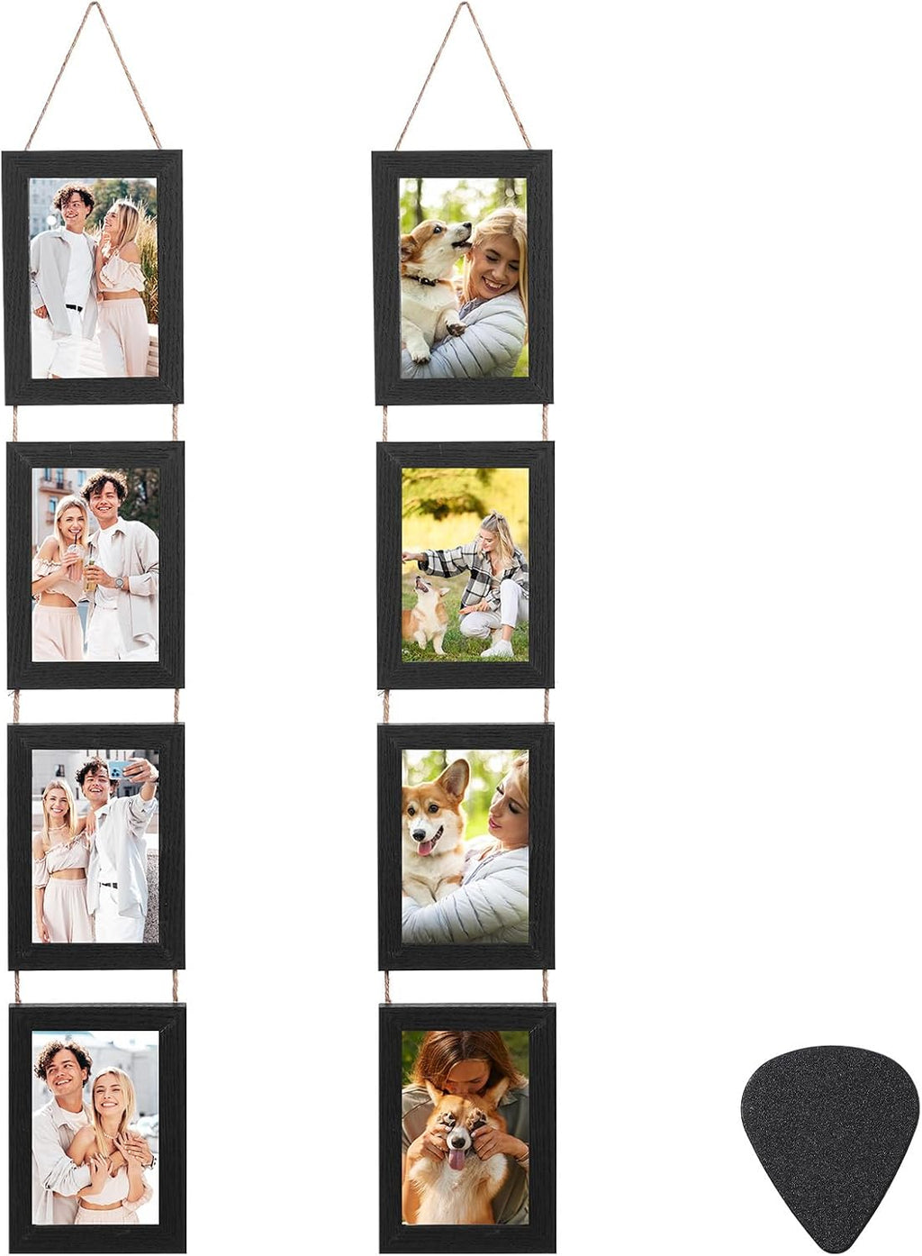 2 Pack Hanging Collage Picture Frames Set, 4 Openings Each For 4x6 Inch Photos, Vertical Multi Photo Display with String For Wall Decor