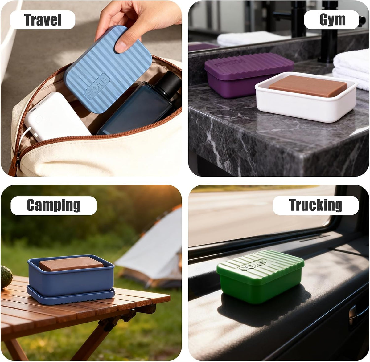 AIDIMMING Jumbo Silicone Travel Soap Case for 10 oz Soap Bars (Deep Purple)