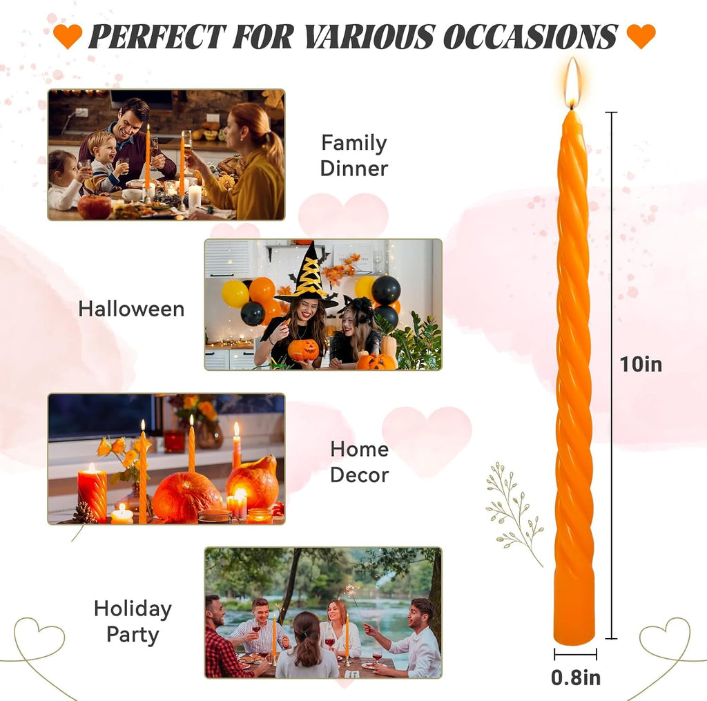 12 Pack 10 x 0.87 Inch Orange Twisted Taper Candles,
