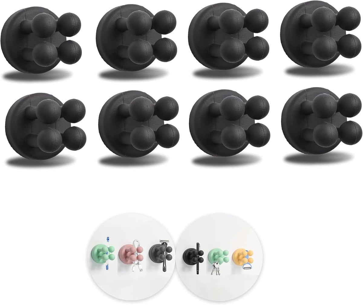 8Pcs Silicone Toothbrush Holders for Wall Mounted,Black