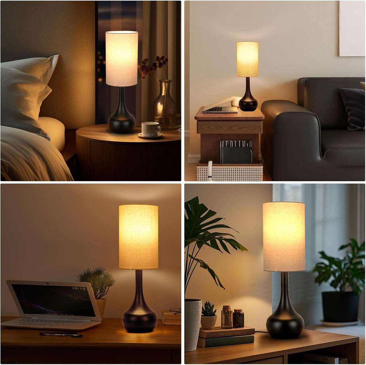 2 Pack Touch Bedside Lamp for Nightstand,3-Way Dimmable,Space Saving & No Assembly Required, Upgraded Small Droplet Vintage Black Table Lamp for Bedroom, Living Room (Bulb Included)