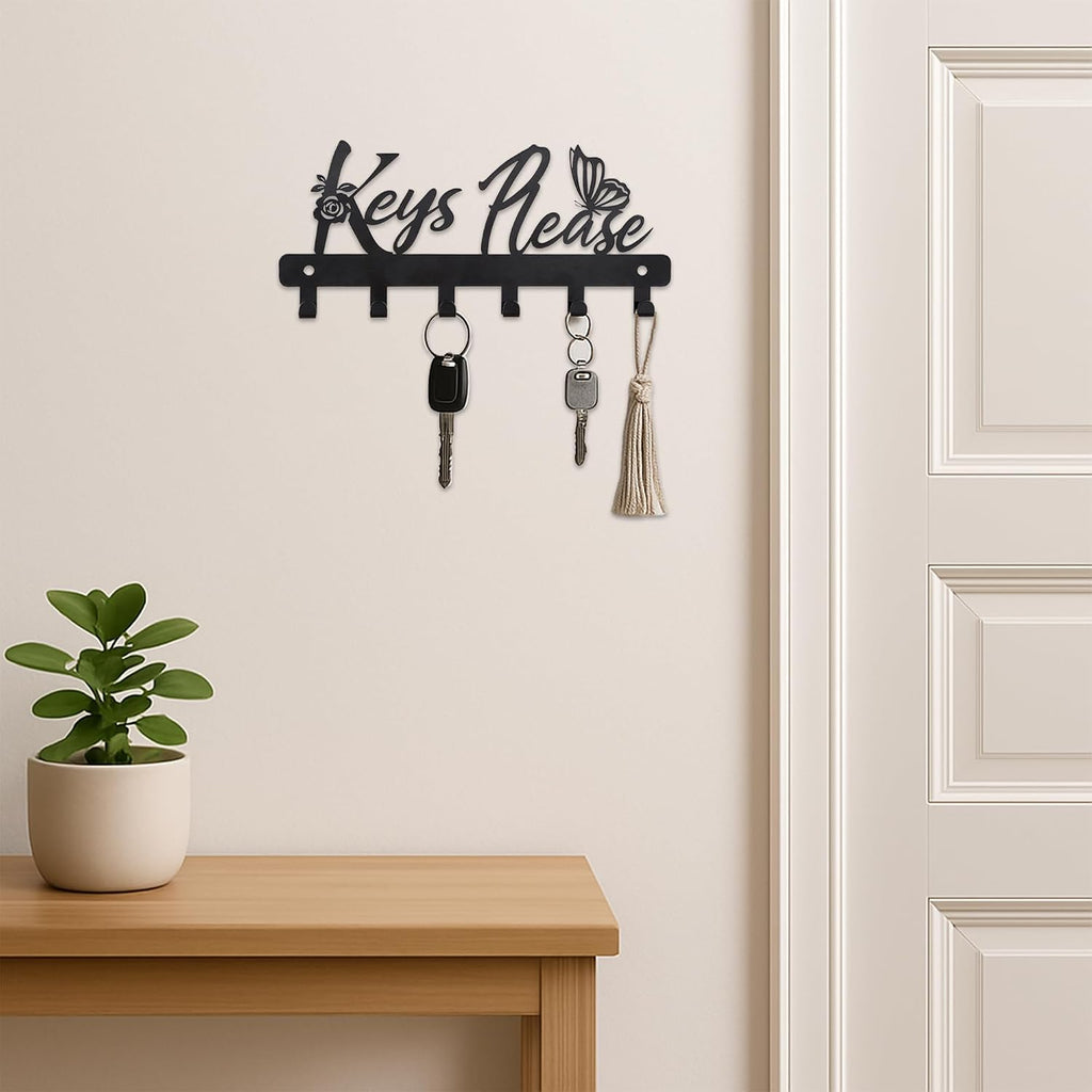 Deveosa Key Hooks Holder for Wall Decorative - Small Blakc Cute Front Door Car Garage Keyholder Entryway Sign House Hanging Key Chain Ring Hangers Stand for Wall Mount Racks