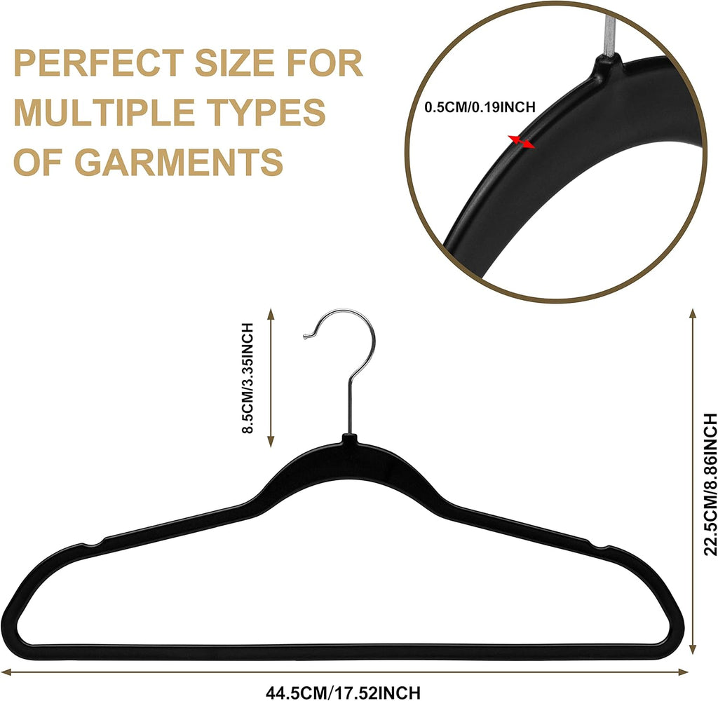 Quality Hangers 20 Pack Plastic Hangers for Clothes - Slim Non-Velvet Hangers with 360° Swivel Chrome Hook & Non Slip Notches - Ideal for Dresses Coats Shirts Jackets & More - Black