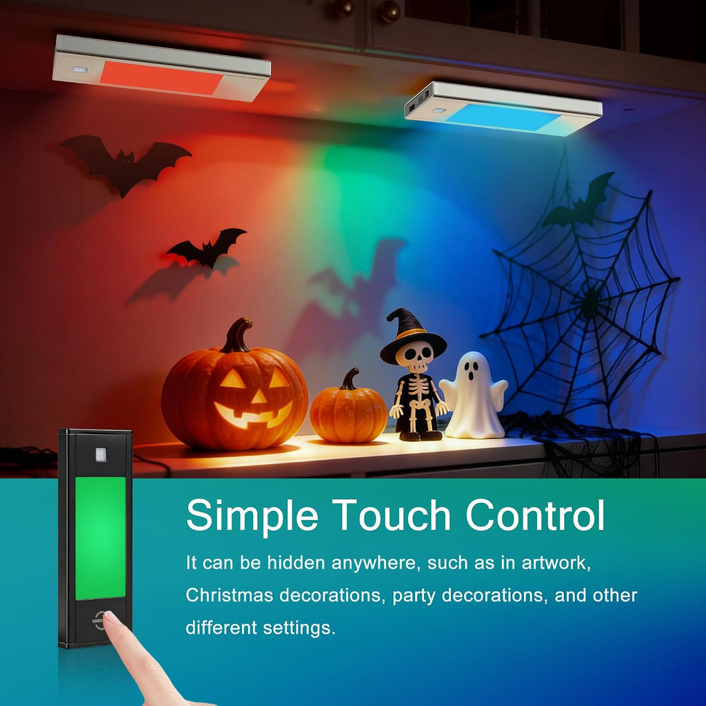 V4light Rechargeable Motion Sensor Night Light, 3-Pack Midnight Black, RGB-6 Halloween Edition — Ultra-Thin Painted Aluminum Alloy, Magnetic Mount, 6 Eerie Colors for Haunted Pathways, Spooky Decor