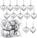 Set of 12 Silver Heart Ornaments for Christmas Valentine Tree Decorations, 1.8 inch Mini Valentines Ornaments for Small Tree, Heart Shaped Plastic Shatterproof Hanging Balls Holiday Party Decor