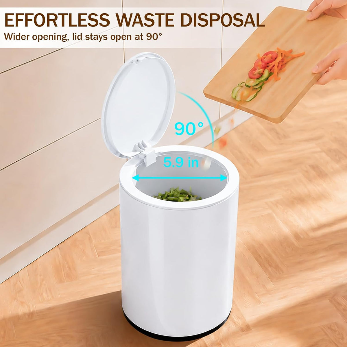 Small Bathroom Trash Can with Lid, 2.1 Gallon Plastic Garbage Can White