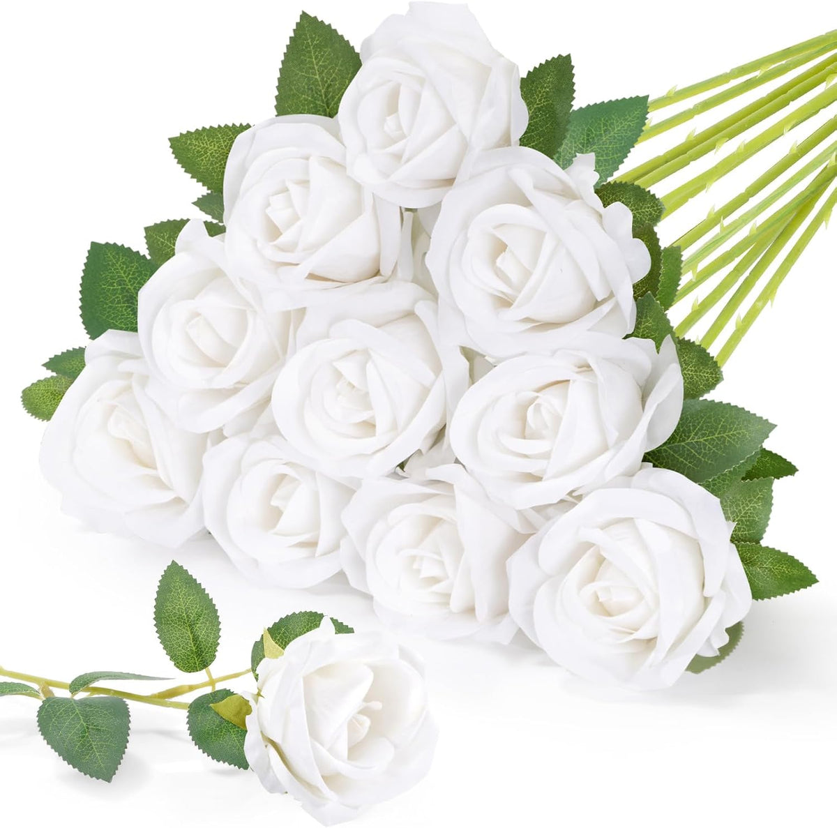 Lifewit Classic White Artificial Roses Flowers, Faux Long Stem Roses Bulky