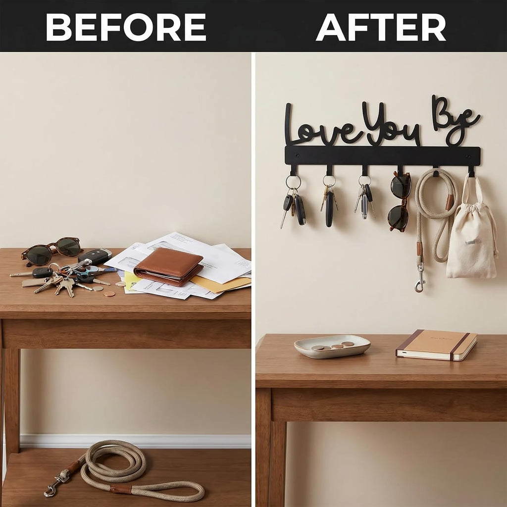 Heqxwl Cute Key Holder Wall Mount, Love You Bye Entryway Key Rack