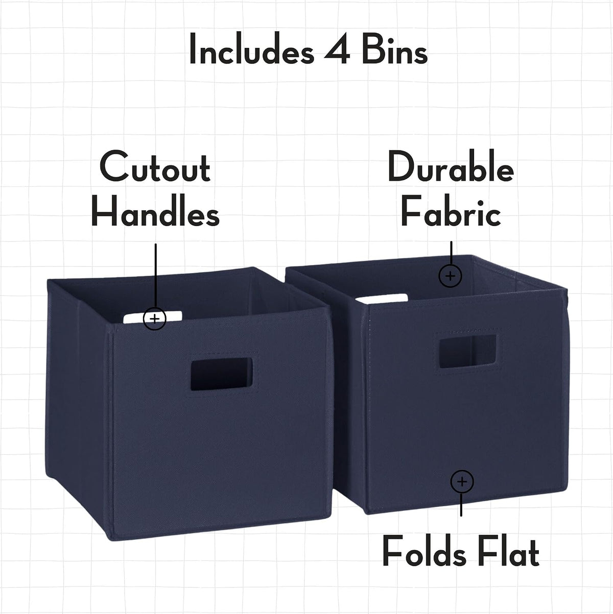 RiverRidge Folding Storage Bins - 4-pack of 10in Tall Navy Cubes