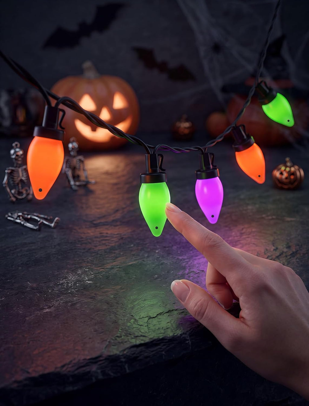 26FT Halloween C7 LED String Lights, 50 Orange Green Purple Opaque Lights