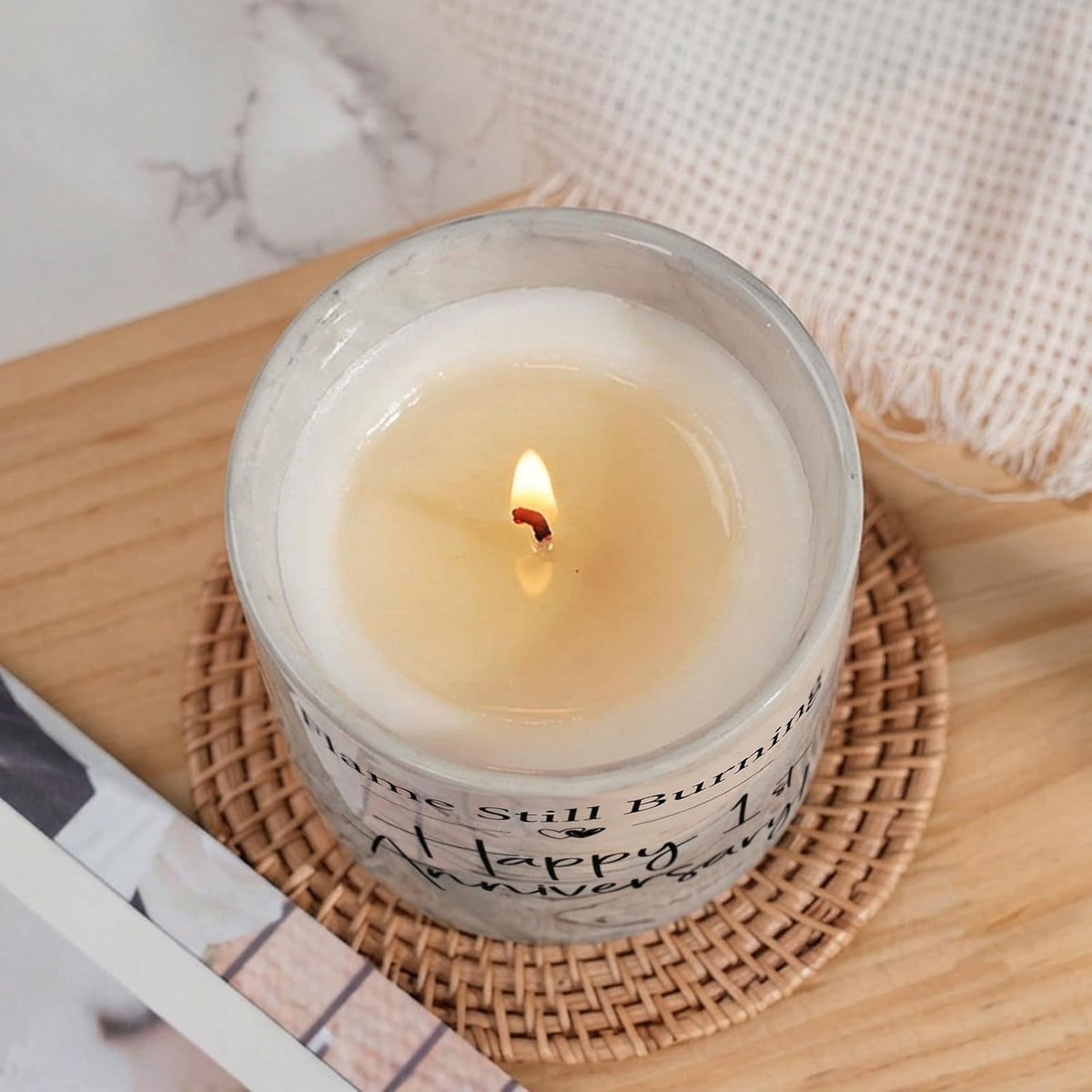 FreeJac 1st Paper Anniversary Candle for Couple - Marble Lavender Gift, 6oz